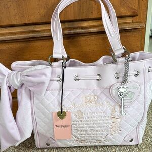 Juicy Couture Lilac Fairytale Daydreamer Quilted Tote with Bow & Heart Key Charm